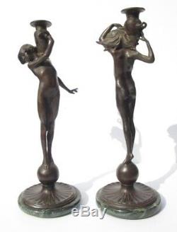 Pair Edward Francis Mccartan Bronze Metal Sculpture Nude Statue Antique Candle