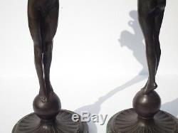 Pair Edward Francis Mccartan Bronze Metal Sculpture Nude Statue Antique Candle