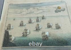 Pair Engravings Ships French Navals 1740 M. Ogier Framed Marine Nautical