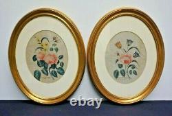 Pair Excellent Antique 1849 Signed Theorem Paintings 19th Century Folk Art