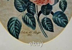 Pair Excellent Antique 1849 Signed Theorem Paintings 19th Century Folk Art