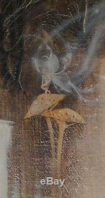 Pair F Arrieta Surreal Mid-Century Modern Paintings Nude Fairy Mushrooms Farm