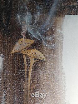 Pair F Arrieta Surreal Mid-Century Modern Paintings Nude Fairy Mushrooms Farm