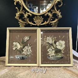 Pair Framed 1940s Color Lithographic Floral Prints by Turner Hollywood Regency