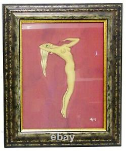 Pair Framed Gustave Kaitz Art Deco Frankart Era Nude Female Nymph Paintings