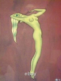 Pair Framed Gustave Kaitz Art Deco Frankart Era Nude Female Nymph Paintings