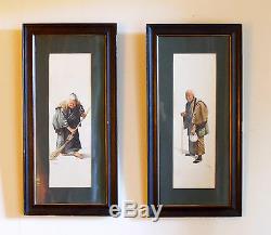 Pair Framed Japanese Watercolours C1850 65cm tall. Signed S Hodo