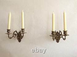 Pair French Antique 1890s Gilt Bronze Double Piano Sconces Signed L Pinet 4435