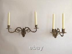 Pair French Antique 1890s Gilt Bronze Double Piano Sconces Signed L Pinet 4435