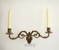 Pair French Antique 1890s Gilt Bronze Double Piano Sconces Signed L Pinet 4435