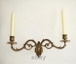 Pair French Antique 1890s Gilt Bronze Double Piano Sconces Signed L Pinet 4435