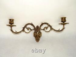 Pair French Antique 1890s Gilt Bronze Double Piano Sconces Signed L Pinet 4435