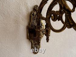 Pair French Antique 1890s Gilt Bronze Double Piano Sconces Signed L Pinet 4435