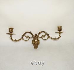 Pair French Antique 1890s Gilt Bronze Double Piano Sconces Signed L Pinet 4435