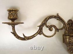 Pair French Antique 1890s Gilt Bronze Double Piano Sconces Signed L Pinet 4435