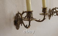 Pair French Antique 1890s Gilt Bronze Double Piano Sconces Signed L Pinet 4435