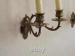 Pair French Antique 1890s Gilt Bronze Double Piano Sconces Signed L Pinet 4435