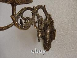 Pair French Antique 1890s Gilt Bronze Double Piano Sconces Signed L Pinet 4435