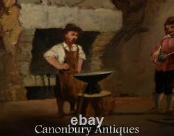 Pair French Antique Oil Paintings Cavalier Tavern Signed J De Ninville