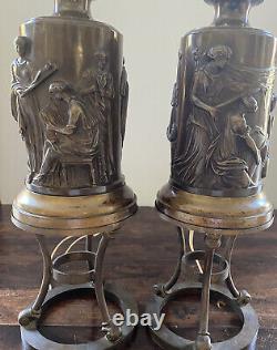 Pair French Bronze Barbedienne Lamps Signed Superb