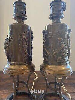 Pair French Bronze Barbedienne Lamps Signed Superb