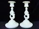 Pair French Portieux French Milk Glass Sirene Candlesticks Signed Antique C1933