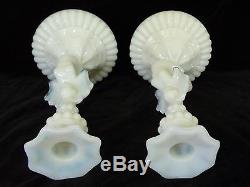Pair French PORTIEUX French Milk Glass SIRENE Candlesticks Signed Antique c1933