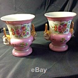 Pair French Porcelain mantel-urns Hand Painter Floral Both Sides Chinese Hand