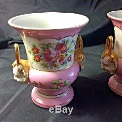 Pair French Porcelain mantel-urns Hand Painter Floral Both Sides Chinese Hand