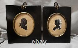 Pair Georgian Hand Painted SILHOUETTES signed 1786 Pansylvania F Sanoz Jr