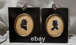 Pair Georgian Hand Painted SILHOUETTES signed 1786 Pansylvania F Sanoz Jr