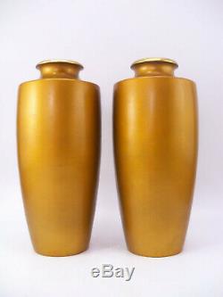 Pair Gilt Bronze Japanese Vases with immortal figures Signed 8.5