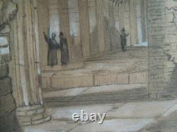 Pair Grand Tour Antique Drawings Charcoal Bodycolour Pompeii