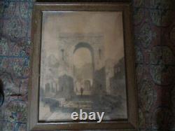 Pair Grand Tour Antique Drawings Charcoal Bodycolour Pompeii