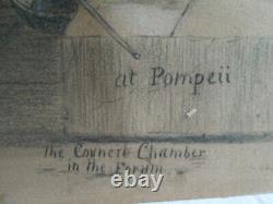 Pair Grand Tour Antique Drawings Charcoal Bodycolour Pompeii