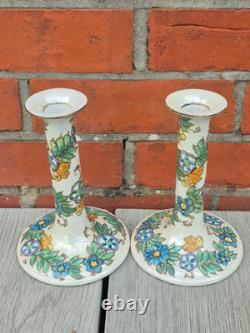 Pair Hand Painted Antique Middle Eastern Persian Islamic Candlesticks Signed