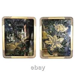 Pair Harriton Eglomise Painted Mirrors Signed