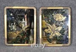 Pair Harriton Eglomise Painted Mirrors Signed