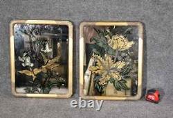 Pair Harriton Eglomise Painted Mirrors Signed