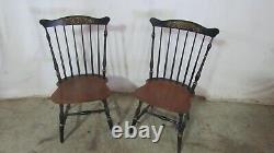 Pair Hitchcock Chairs Signed Farmhouse Stenciled