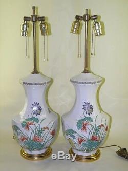 Pair Hollywood Regency Porcelaine De Paris Lamps Signed