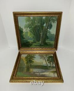 Pair IMPRESSIONIST OIL PAINTINGS SIGNED Landscapes Antique