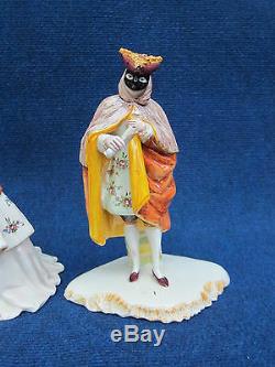 Pair Italian ceramic M+F Venitian Carnivalesque statues, vry gd condition signed