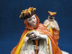 Pair Italian ceramic M+F Venitian Carnivalesque statues, vry gd condition signed