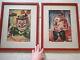 Pair Jack Cooley Mardi Gras Clown Paintings 1953 French Quarter New Orleans