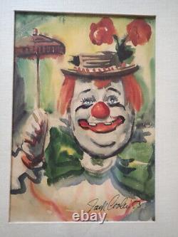 Pair JACK COOLEY Mardi Gras CLOWN PAINTINGS 1953 French Quarter NEW ORLEANS