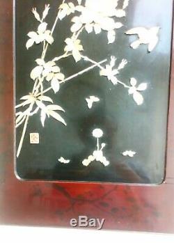 Pair Japanese Antique Shibayama Panels Inlaid Mother of Pearl Meiji Signed 1900