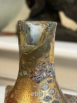 Pair Japanese Hand Painted Porcelain Vases Gilt Satsuma Asian Signed Antique
