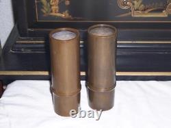 Pair Japanese Meiji Period Signed Bronze Bamboo Vases With Silver Inlay