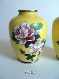 Pair Japanese Sato Cloisonne Miniature 3.75 Vases, Signed On Base